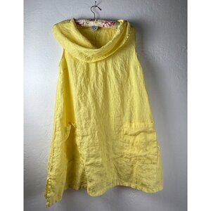 Match Point Women's Tunic Top Cowl Neck Sleeveless Yellow Size Small Linen
